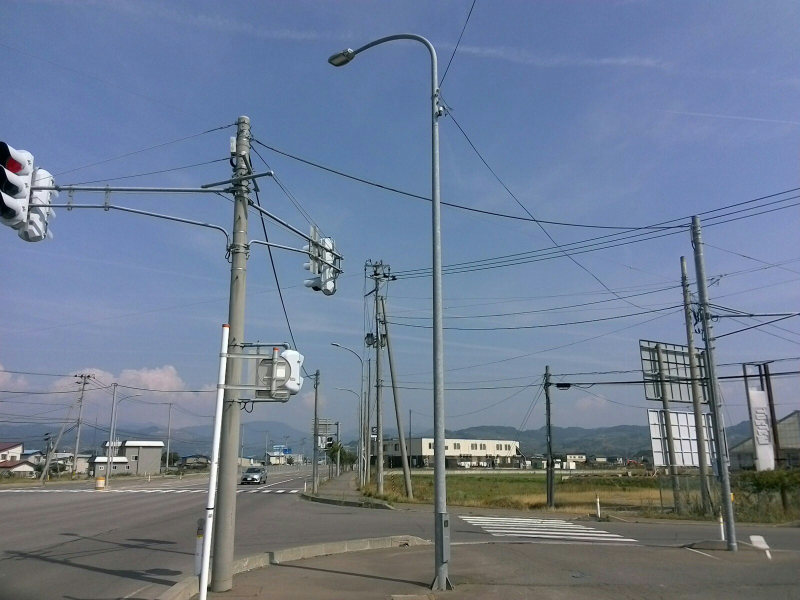 道路沿いの照明と電柱