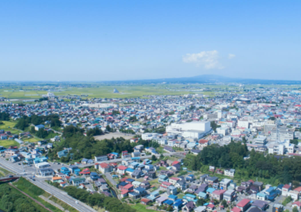 青森県の上空から撮った街並み写真